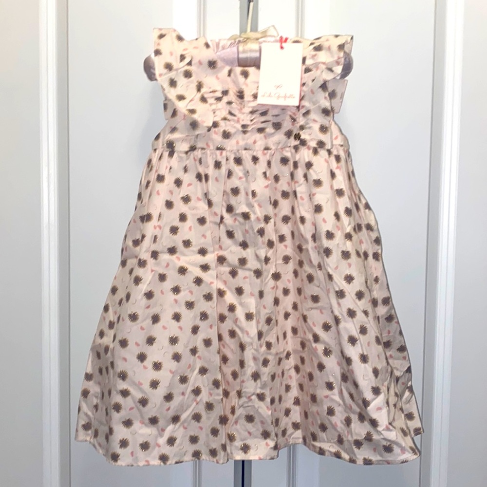 NWT LILI GAUFRETTE pale pink/gold palm dress-sz 4